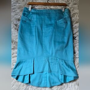 Vintage Marc Jacobs Turquoise Midi Tulip Skirt with Ruffled High-Low Hem Size 6